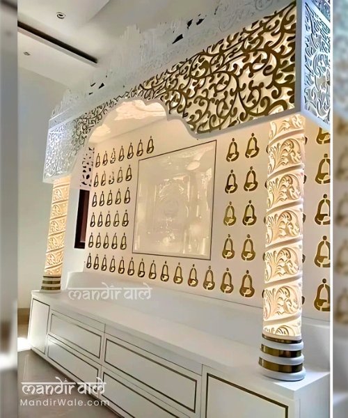 Big Pooja Room Design for Home made with Corian Solid Surface